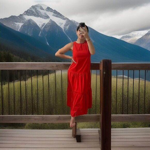 Code X Mode Cotton Blend Red Tailored Maxi Dress, Size Xsmall Xs - Picture 12 of 12